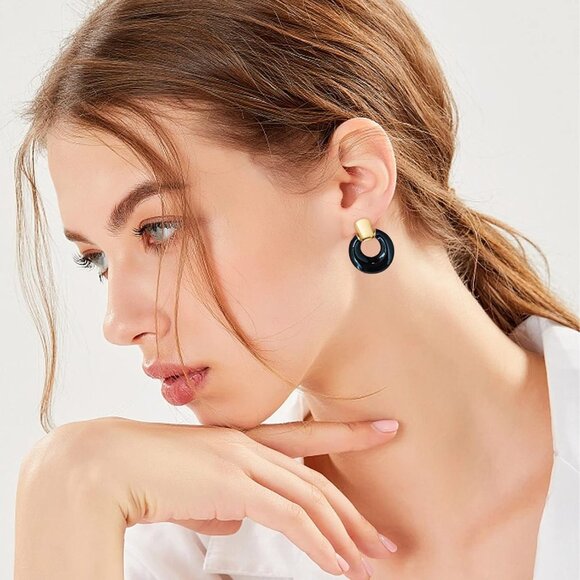 Women's Black Statement Retro Hoop Dangle Earrings Multiple Styles Jewelry - Picture 3 of 7